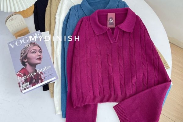 Sweater Rajut Wanita AeRi Polo Oversize Berwarna Cerah